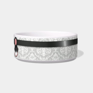 Mauve & Gray Ribbon Design Damask Cat Bowl