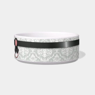 Mauve & Gray Ribbon Design Damask Cat Bowl