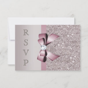 Mauve Gray Sequins Diamonds Bow RSVP Card