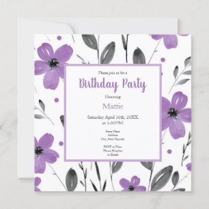 Mauve Gray Watercolor Floral Motif Invitation