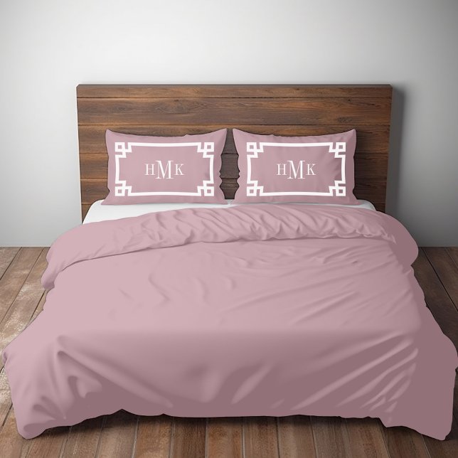 Mauve Greek Key Monogram Standard Pillow Case (Creator Uploaded)