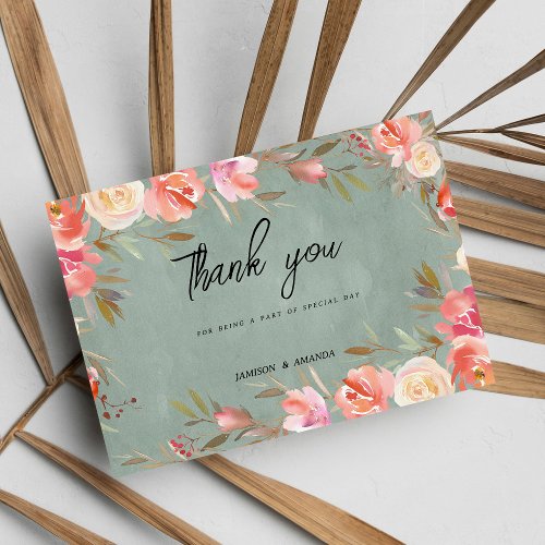 Mauve green pink ivory winter Thank You Invitation