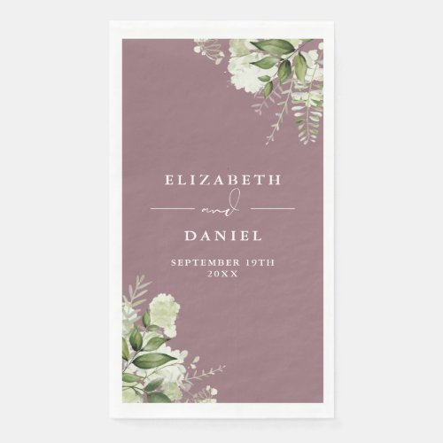 Mauve Greenery Floral Elegant Wedding Paper Guest Towels