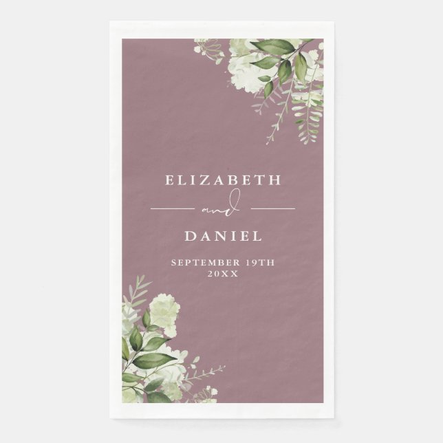 Mauve Greenery Floral Elegant Wedding Paper Guest Towels (Front)