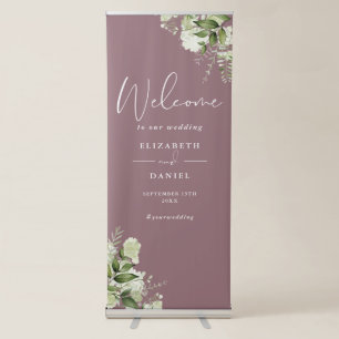 Mauve Greenery Foliage Wedding Welcome Retractable Banner