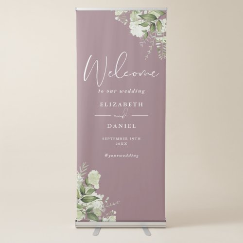 Mauve Greenery Foliage Wedding Welcome Retractable Banner
