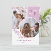 Mauve Greenery Overlapping Photos Save The Date (Standing Front)