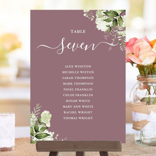 Mauve Greenery Seating Plan Table Number