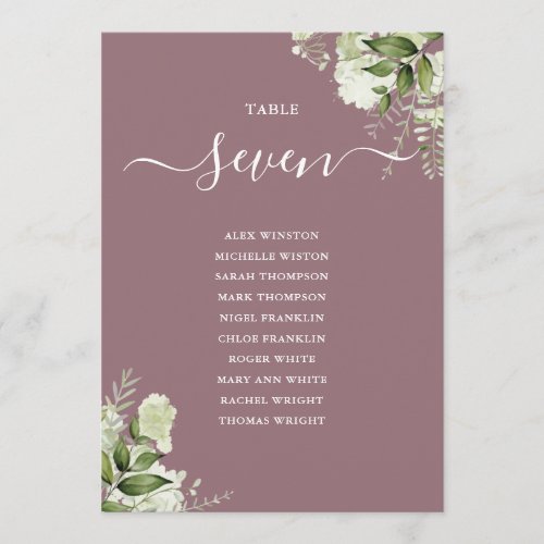Mauve Greenery Seating Plan Table Number