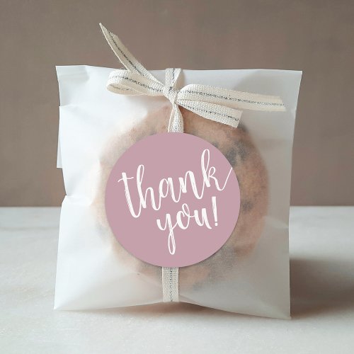 Mauve Hand Lettered Script Thank You Classic Round Sticker