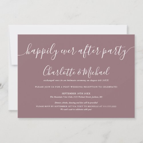 Mauve Happily Ever After Party Wedding Invitation