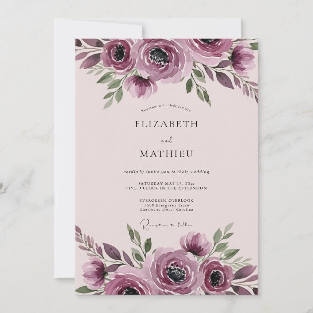 Mauve Harmonious Botanical Wedding Invitation (Front)