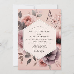 Mauve Hazy Floral Wedding Invitation