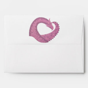 Mauve heart dragon on white envelope