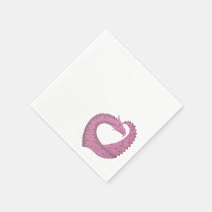 Mauve heart dragon on white napkins