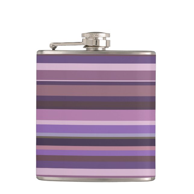 Mauve horizontal stripes hip flask (Front)