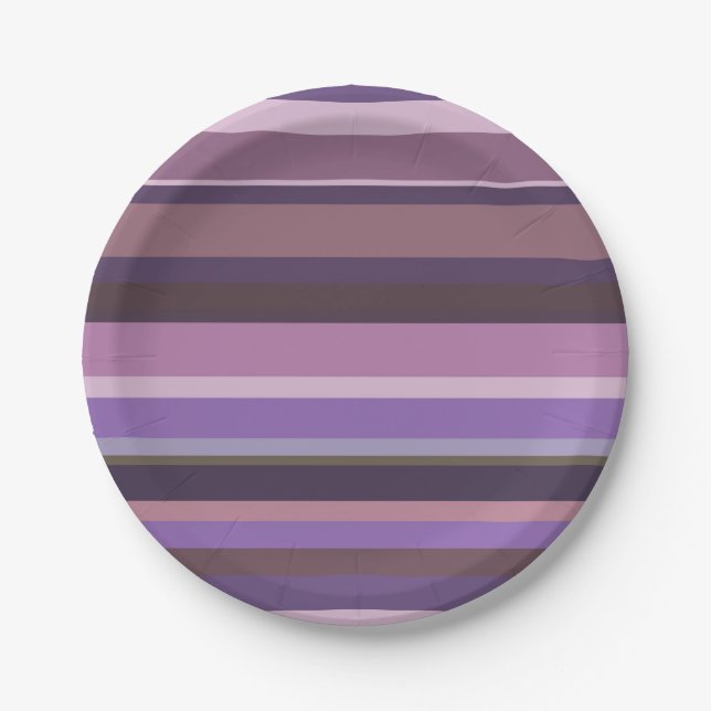 Mauve horizontal stripes paper plates (Front)