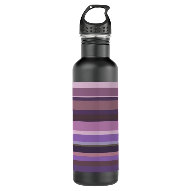 Mauve horizontal stripes stainless steel water bottle (Front)