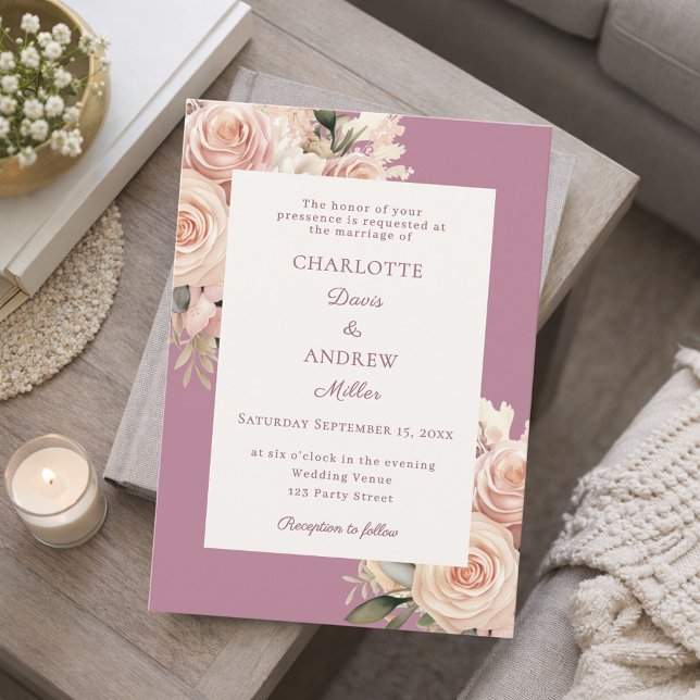 Mauve ivory dusty rose florals wedding invitation (Creator Uploaded)