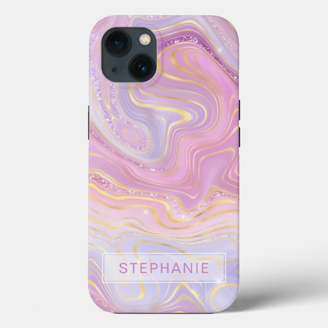 Mauve Lavender Gold Personalized Marble Strata Case-Mate iPhone Case (Back)