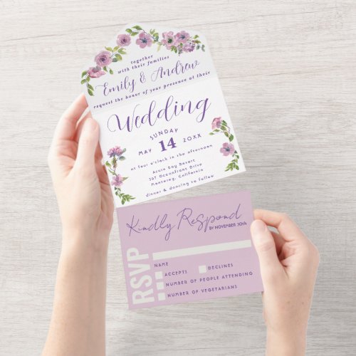 Mauve Lavender Rose All_In_One Wedding Invitation