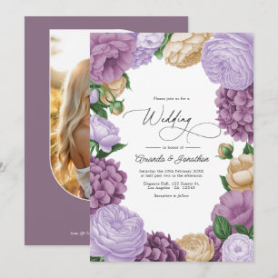 Mauve, Lavender Smoke & Champagne Floral Wedding Invitation