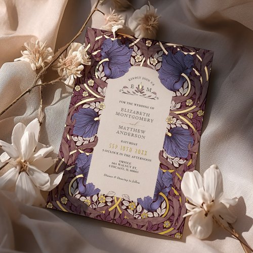 Mauve Lavender Vintage Pimpernel William Morris Foil Invitation
