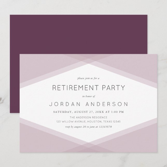 Mauve Layer Geometric Dark Purple Retirement Party Invitation (Front/Back)