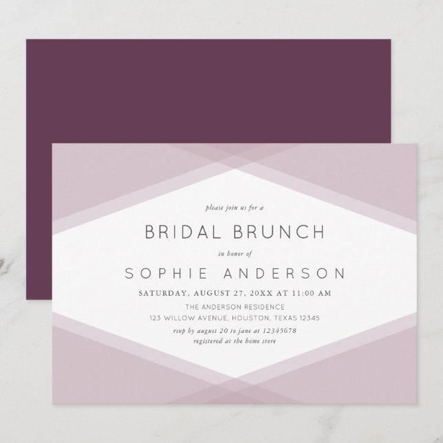 Mauve Layered Geometric Dark Purple Bridal Brunch Invitation (Front/Back)