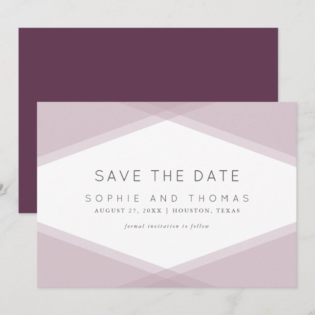 Mauve Layered Geometric Dark Purple Save the Date Invitation (Front/Back)