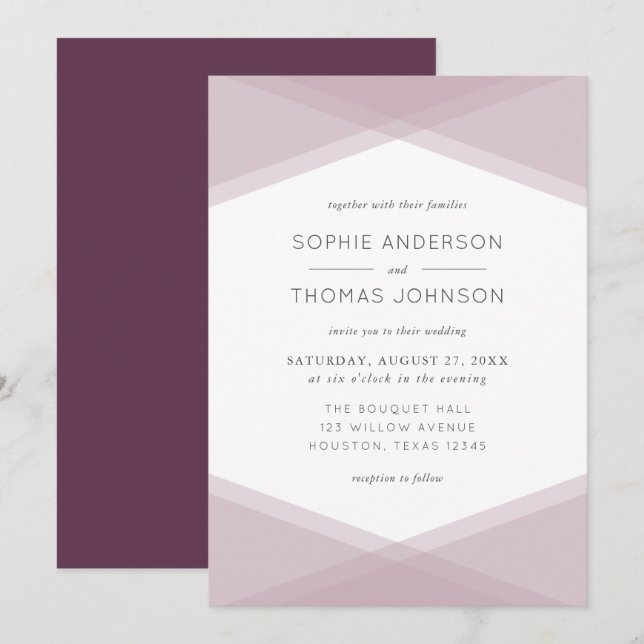 Mauve Layered Geometric & Dark Purple Wedding Invitation (Front/Back)