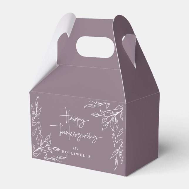 Mauve Leaf Motif Happy Thanksgiving Favor Boxes (Front Side)