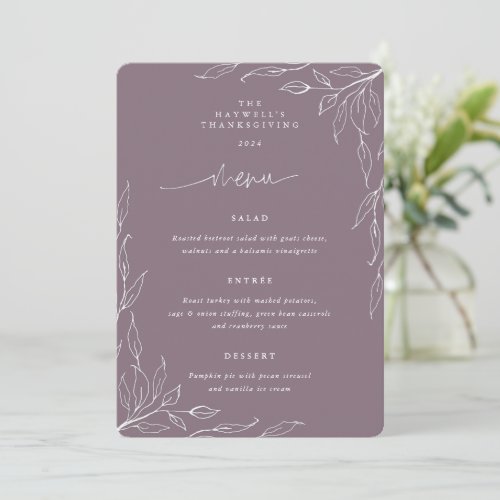 Mauve Leaf Motif Thanksgiving Dinner Menu