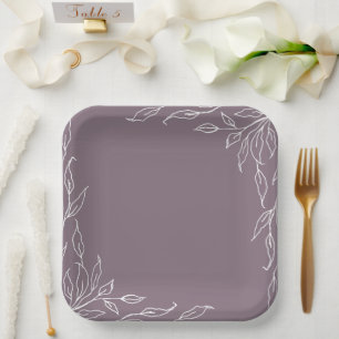 Mauve Leaf Motif Thanksgiving Party Paper Plates