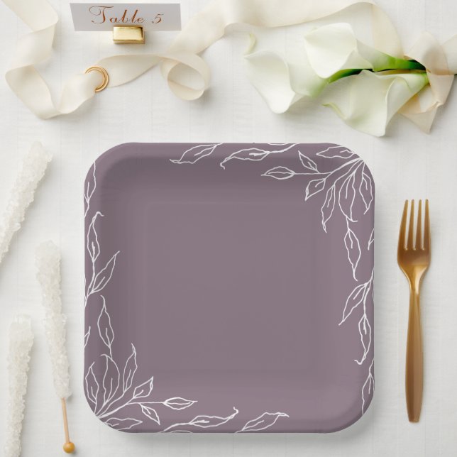 Mauve Leaf Motif Thanksgiving Party Paper Plates (Wedding)