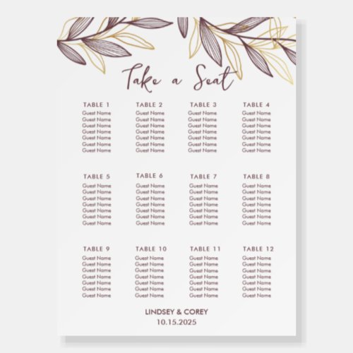 Mauve Leaf Wedding Seating Chart Poster