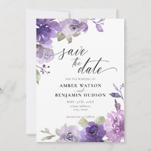 Mauve Lilac Dusty Purple Floral Save The Date Invitation