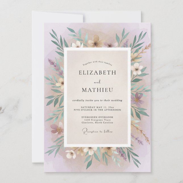 Mauve Lilac Foliage Eucalyptus Wedding Invitation (Front)