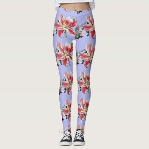 Mauve Lilac Lily floral art watercolor Leggings