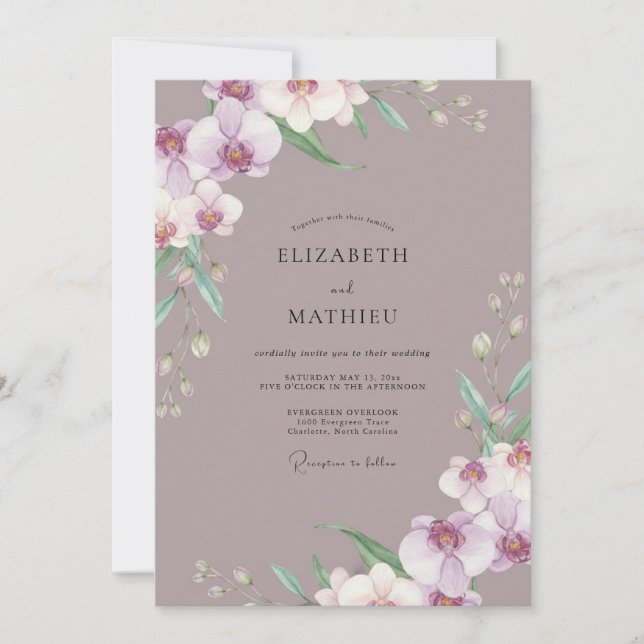 Mauve Lilac Orchid Wedding Invitation (Front)