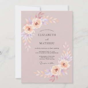Mauve Lilac Painted Peony Wedding Invitation