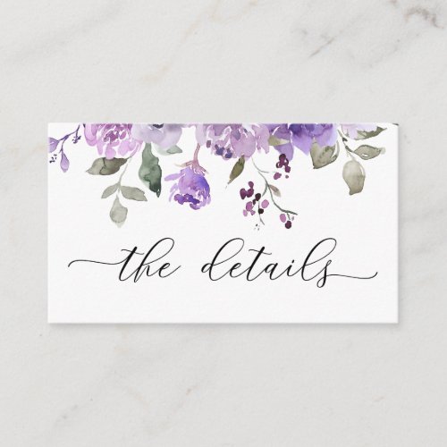 Mauve Lilac Purple Watercolor Wedding Details Enclosure Card