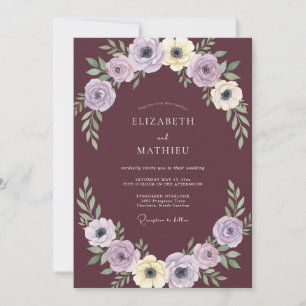 Mauve Lilac Ranunculus Eucalyptus Wedding Invitation