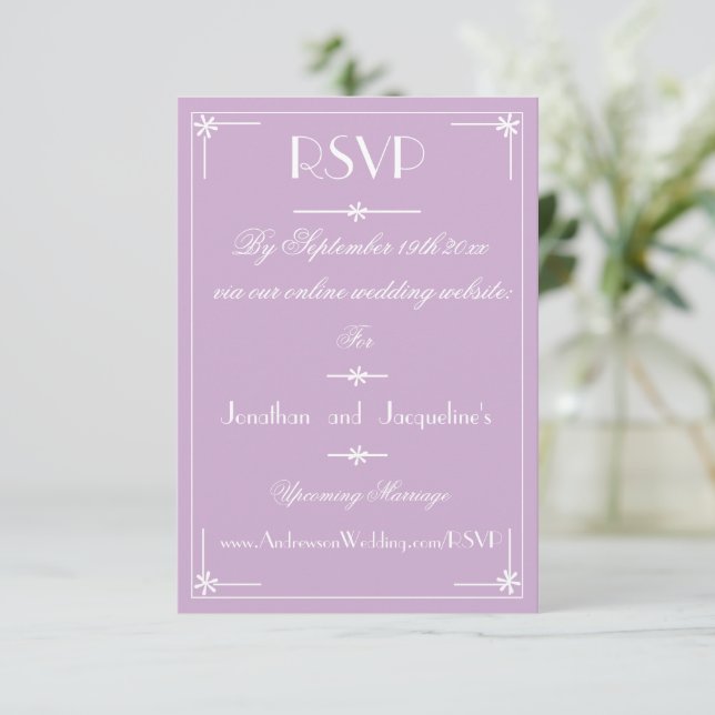 Mauve Lilac Wedding Elegant White Script RSVP Card (Standing Front)