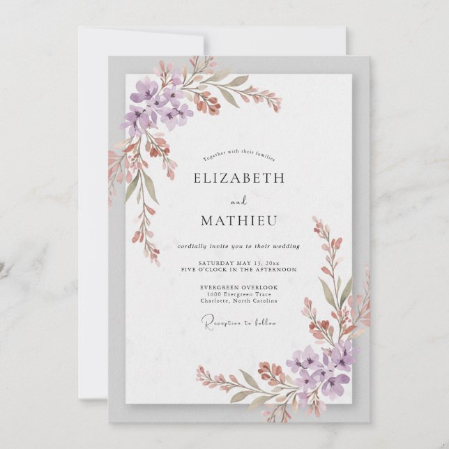 Mauve Lilac Wildflower Wedding Invitation (Front)