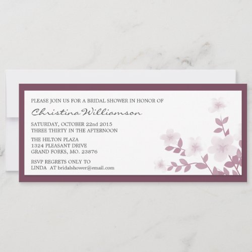 Mauve Long Floral Bridal Shower Invitations