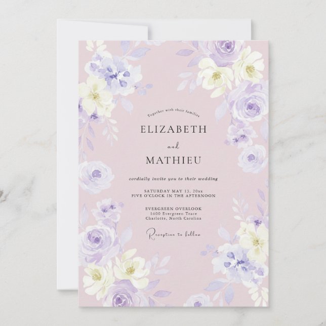 Mauve Luminous Botanical Spring Wedding Invitation (Front)