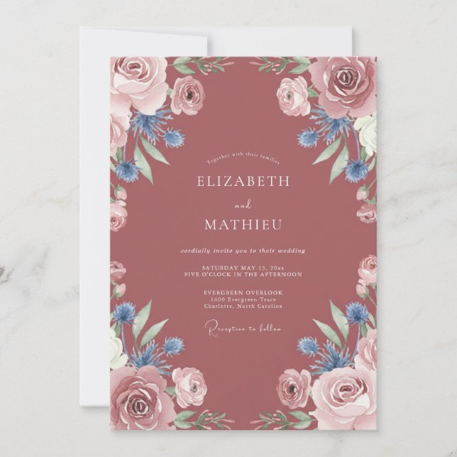 Mauve Lush Botanical Wedding Invitation (Front)