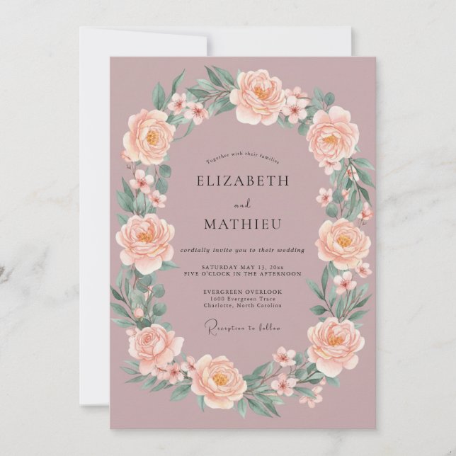 Mauve Lush Spring Wedding Invitation (Front)