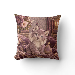 Mauve Lynx Ornate Plum Floral Reading Room Throw Pillow